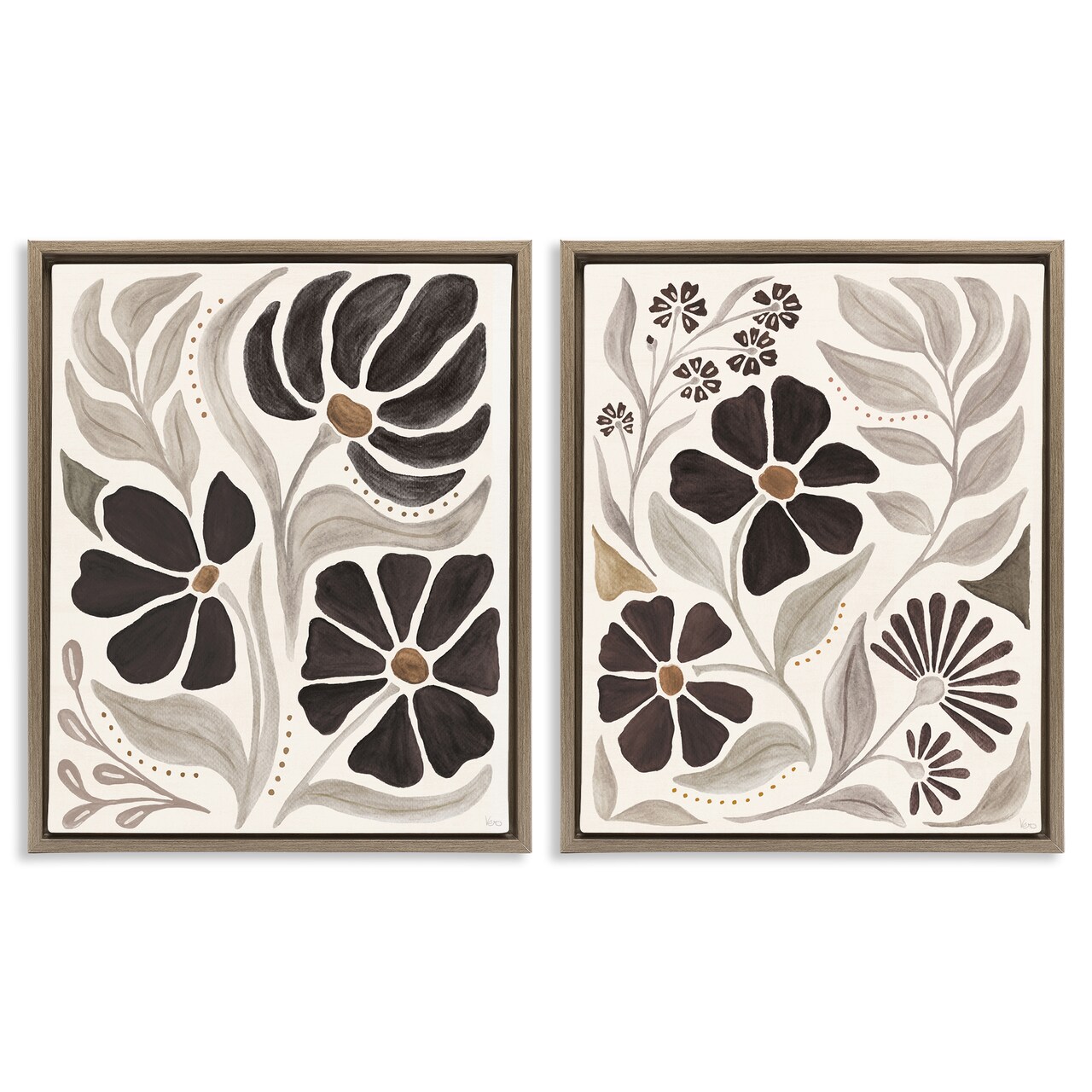 Stupell Industries Modern Neutral Petals 2 pc Framed Floater Canvas Wall Art Set Design by Veronique Charron